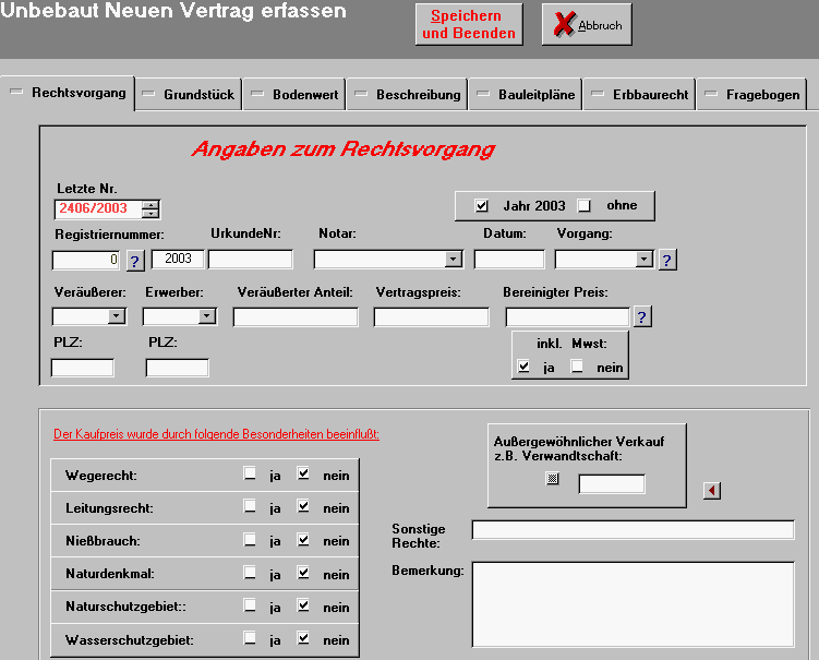 Screenshot Erfassungsformular